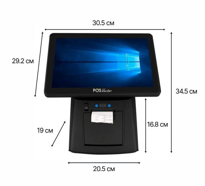 ПОС термінал моноблок POS Vector Selena 11,6&rdquo; 2-в-1 з вбудованим принтером чеків. Сенсорний POS-термінал на Windows 8/128 ГБ з чекодруком PS-099W фото