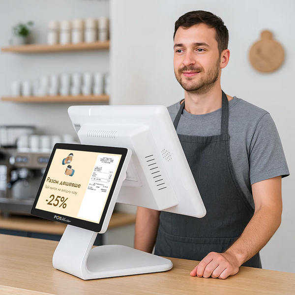 Потужний POS-термінал POS Vector Fabian 15.6&rdquo; Full HD 8/128 ГБ. Сенсорний ПОС термінал на Windows з екраном покупця P1-2-white фото